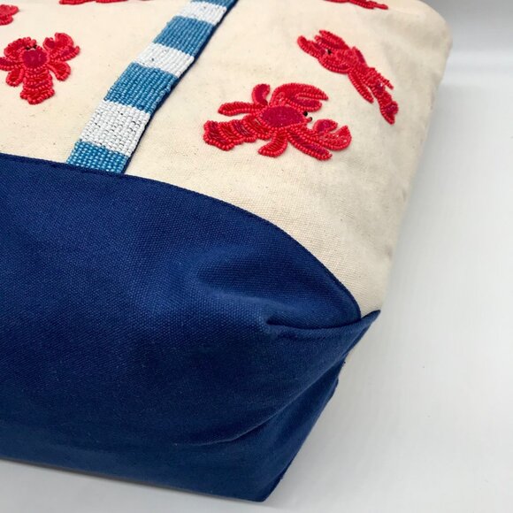 America & Beyond Cream and Blue Beaded Lobster Tote Bag - Picture 6 of 11